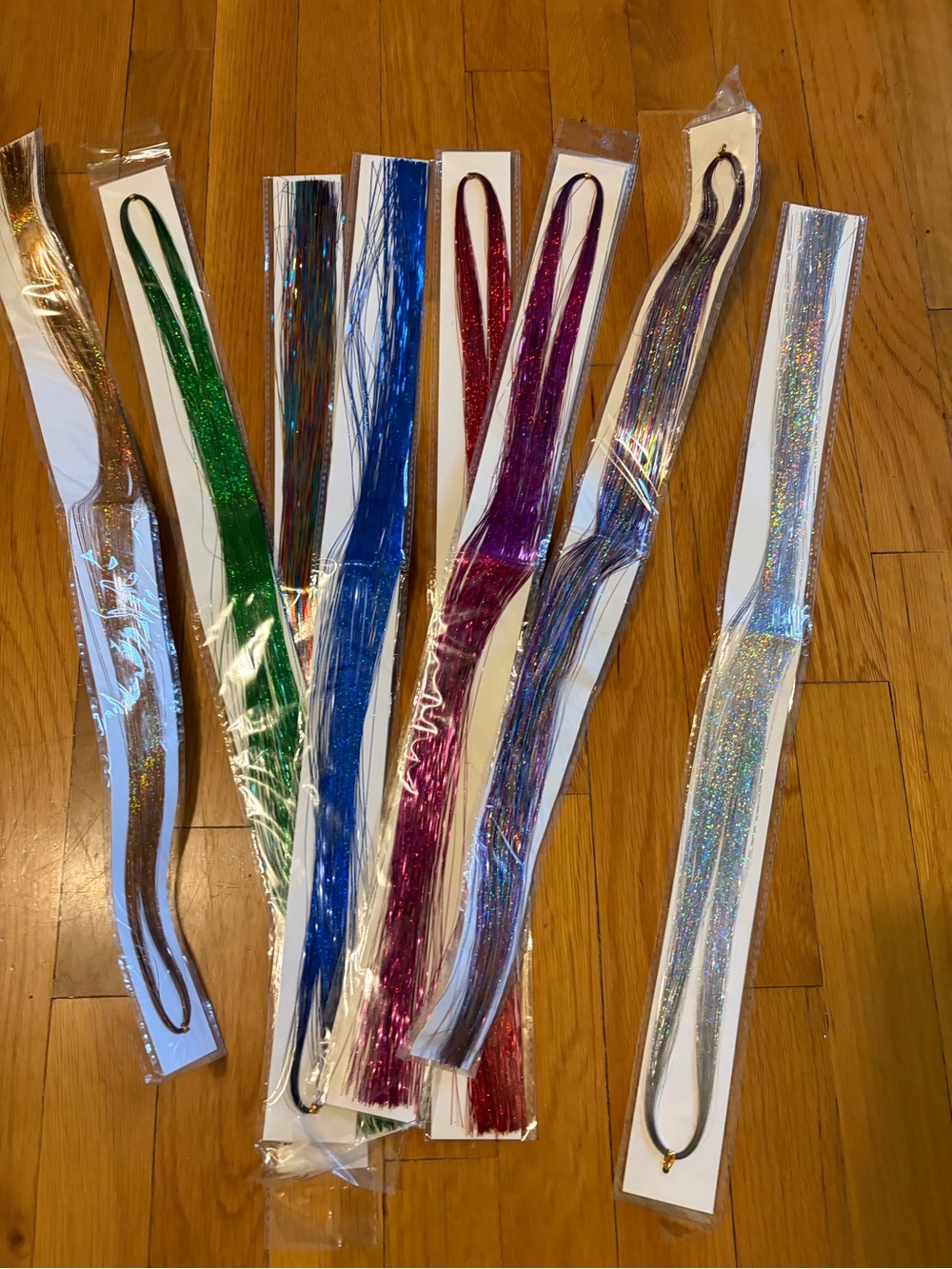 Glitter Tinsel Hair Extensions Pack - Assorted Colors